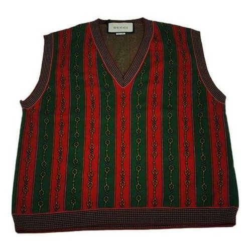 Gucci Horsebit Chain Print V-Neck Vest - Red/Green - 562950-XKAKW-6527