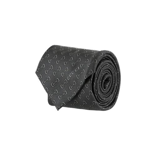 Gucci Horsebit Silk Jacquard Tie - Black Dark Grey - 792482-4E009-1061