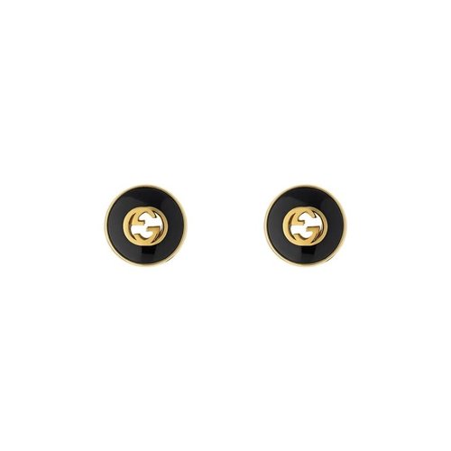 Gucci Interlocking 18Ct Gold Onyx Stud Earrings Ybd786554001 - Black/Gold Tone/Yellow - YBD786554001