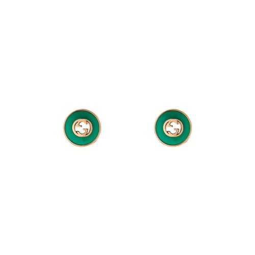Gucci Interlocking 18ct Rose Gold Agate Stud Earrings YBD786554002 - Gold Tone/Green/Pink/Rose Gold Tone - YBD786554002