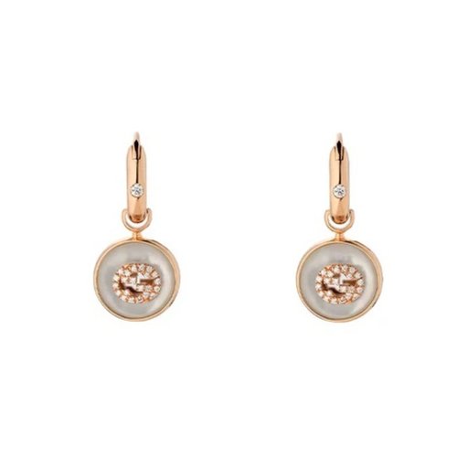 Gucci Interlocking 18ct Rose Gold Hoop Mother Of Pearl Earrings YBD786772001 - Gold Tone/Mother of Pearl/Pink/Rose Gold Tone - YBD786772001