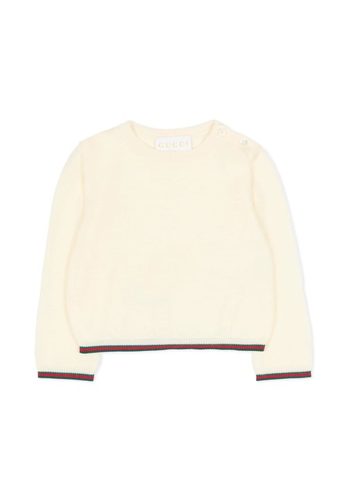 Gucci Ivory Sweater For Babykids With Web Detail - 825861-XKEXN-9112