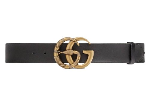 Gucci Leather Belt Double G Buckle with Snake 1.5 Width - Printed Black
