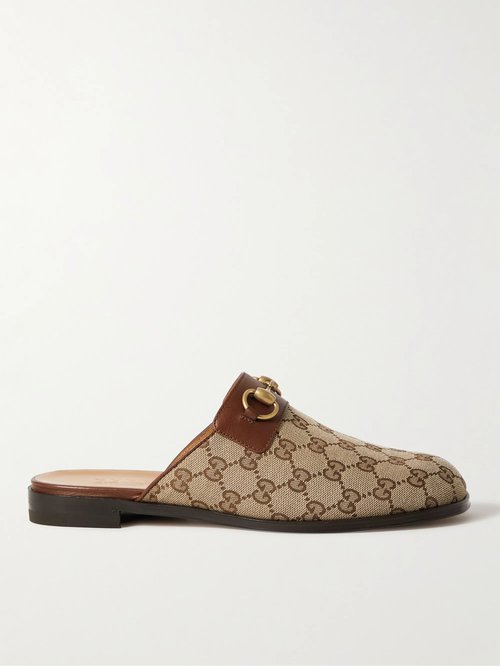 Gucci Leather-Trimmed Monogrammed Coated-Canvas Backless Loafers - 9768 - 719749-FAA0U-9768