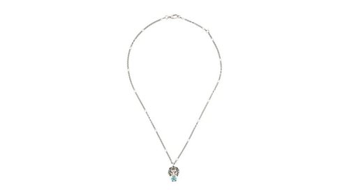 Gucci Lion Head CrystalEmbellished Necklace - Silver - YBB412-885009