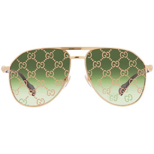 Gucci Logo Pilot Sunglasses GG1220S 004 59 - Gold Tone/Green - GG1220S 004 59 6.0000X5.0000X4.0000