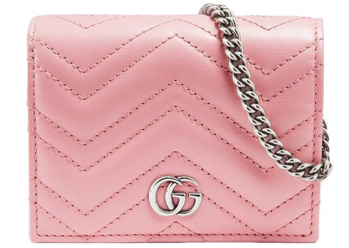 Gucci Marmont Card Case Wallet GG 5 Card Slot - Pastel Pink