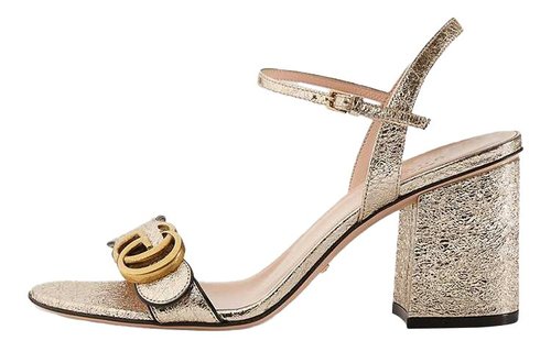 Gucci Metallic Laminated Leather High Sports Gold Color Sandals - 351318