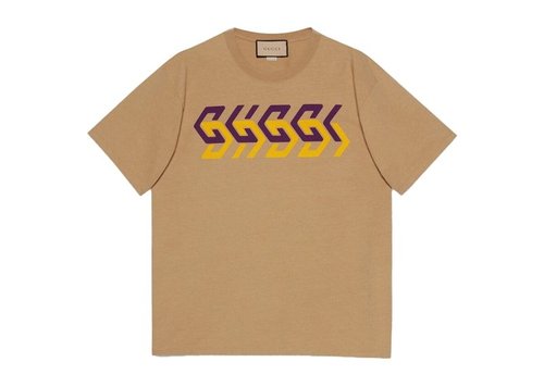 Gucci Mirror LogoPrint T-Shirt - Camel/Purple/Yellow - 616036-XJDV9-2094