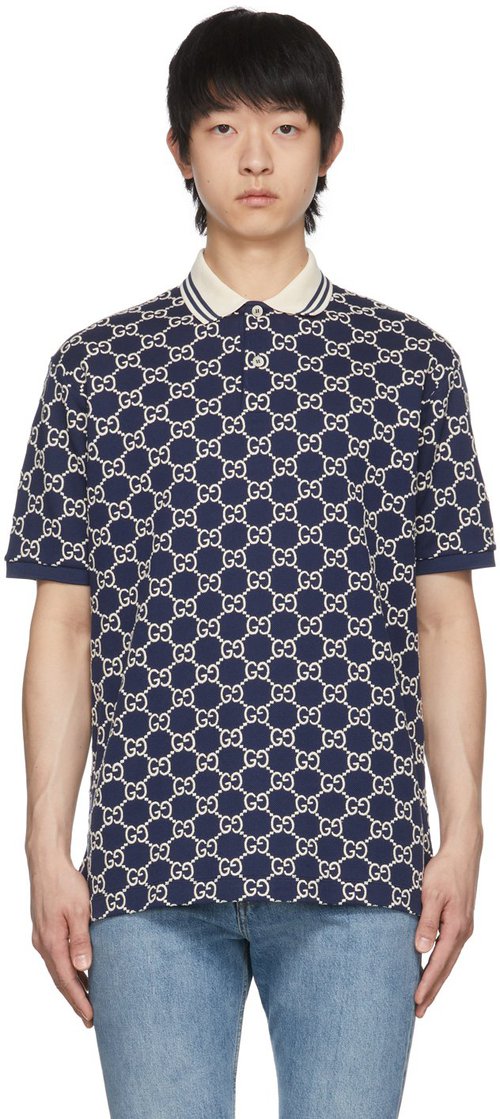 Gucci Navy GG Stretch Cotton Polo 'Inchiostro/Ivor' - 598956-XJB0U-115 |  Solesense