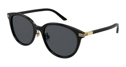 Gucci Oval Ladies Sunglasses GG1452SK 001 55 - Black/Grey - GG1452-SK 00-1 55