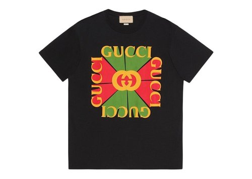 Gucci Oversized Vintage Logo Print TShirtYellow - Black/Green/Red - 717422-XJE6E-1082