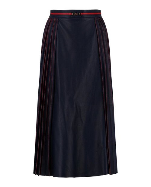 Gucci Pleated Leather A-Line Midi Skirt - Blue - 562966-XN336-4668