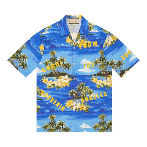 Gucci Printed Cotton Poplin Bowling Shirt - Blue/Green/Yellow - 694124-ZAJSR-4464