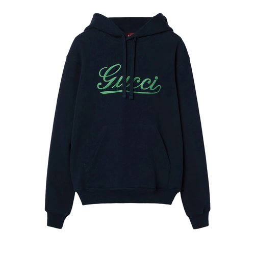 Gucci Script Logo Hoodie - Navy Blue - 788771-XJGQK-4215