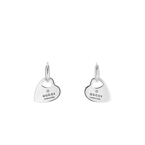Gucci Silver Hoop Earrings With Heart Pendants YBD796302001 - Silver Tone - YBD796302001
