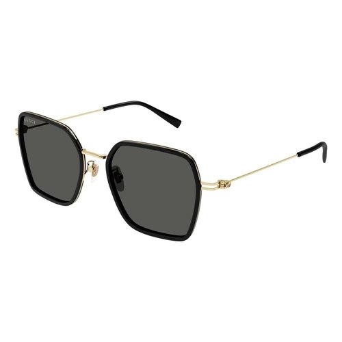 Gucci Square Ladies Sunglasses GG1850SA 001 53 - Black/Gold Tone/Grey - GG1850-SA 00-1 53