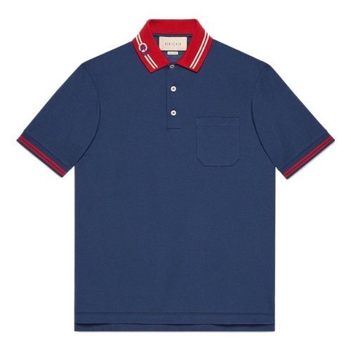 Gucci SS22 Cotton piquet polo shirt with Interlocking G - Dark Ink Navy/Red - 658067-XJDI2-4714