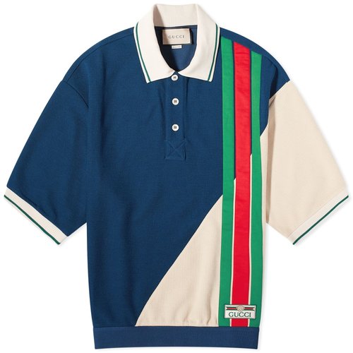 Gucci Stripe Logo Knitted Polo 'Blue/Ivory' | 752280 - Ida