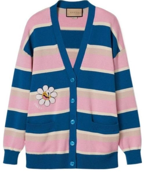 Gucci Striped Cotton Wool Cardigan With Patch - Pink - 782216-XKDZ1-4915