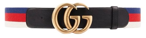Gucci Sylvie Web Belt Double G BuckleBlack - Red/White/Blue