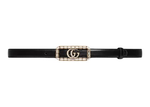 Gucci Thin Belt with Crystal Double G Buckle - Black