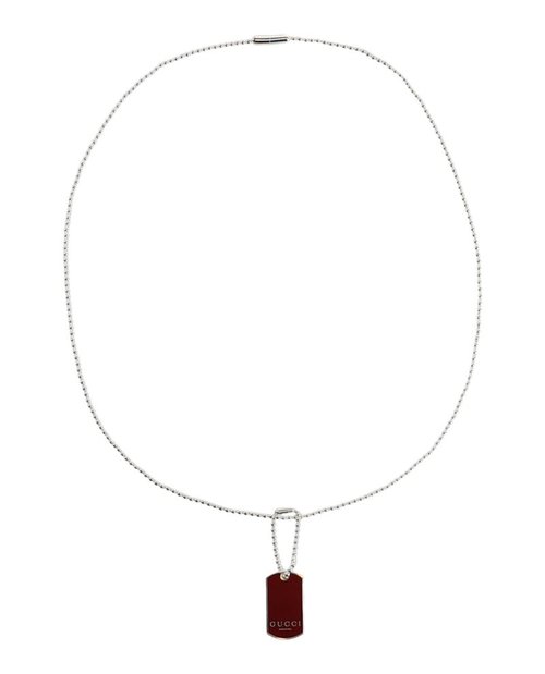 Gucci Trademark Enamel Dog Tag Necklace - Silver
