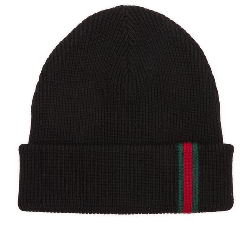 Gucci Web Knitted Beanie - Black - 834192-4G200-1000