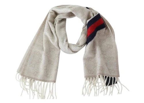 Gucci Wool Paneled GG Logo Scarf - Milky White