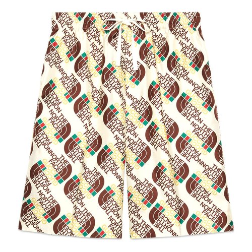 Gucci x The North Face Logo Web Print Silk Shorts - Ivory/Brown/Green - 654771-ZAGUR-9117