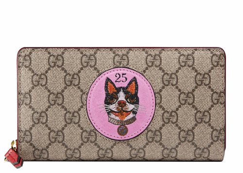 Gucci Zip Around Wallet GG Supreme Bosco Patch - Red Lining