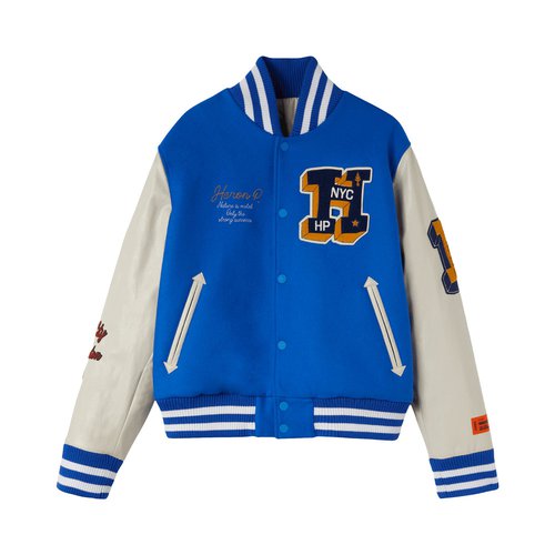 Heron Preston Heron Patches Varsity Jacket - Blue/Yellow - HMEA087F22FAB0014519