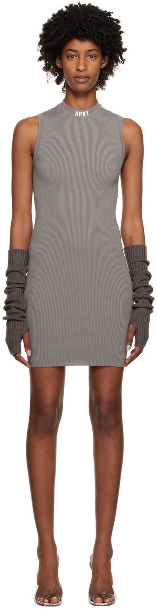 Heron Preston Taupe Minidress - Grey White - HWHI014S23KNI0010901