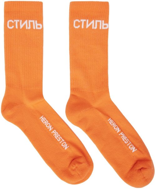 Heron Preston & White Logo Long Socks - Orange - HMRA008S22KNI0012201