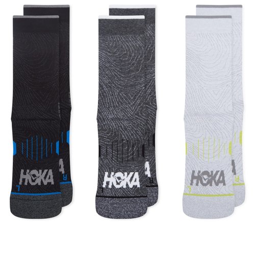 HOKA ONE ONE U Crew Run Sock 3-Pack - White/Black/Grey - 1122931-WBGR