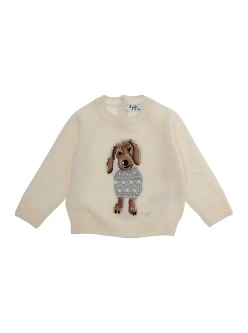 Il Gufo White Sweater With Round Neck And Logo Embroidery On The FrOnt In Wool - A25GMA0008EM2201007L