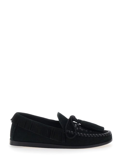 Isabel Marant Loafers Fitza with Fringed Details and Bow On the FrOnt in Black Suede for Calf - MC0019FCC2A05S01BK