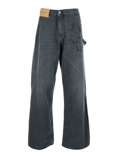 J. W. AndersOn Grey Jeans With Logo Patch On The FrOnt And Embroidered Logo On The Pocket In CottOn Man - D.0110
