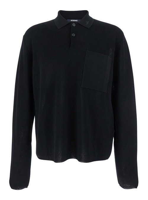 Jacquemus Black Polo Shirt With TOne-On-tOne Logo On FrOnt In CottOn Knit Man - POM00603AK00274990