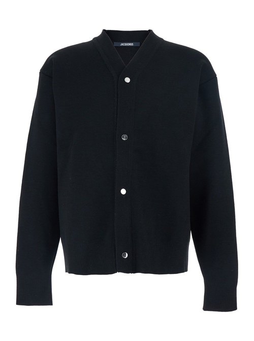 Jacquemus Black V-neck Cardigan With Logo On The Back In Wool Man - CD.00292