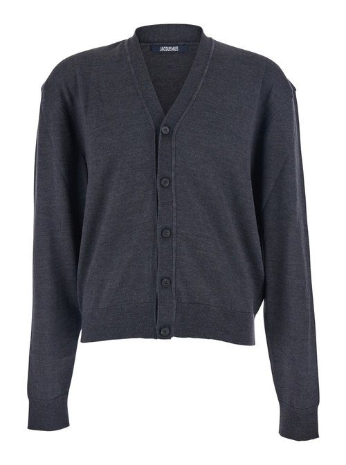 Jacquemus Grey V-neck Cardigan With Logo On The Back In CottOn Man - CDM00577AK00299970