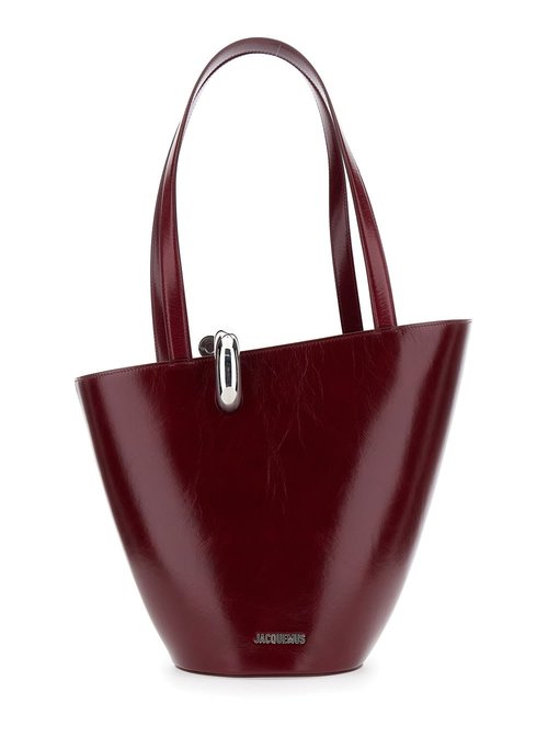 Jacquemus le Bambola Moyen Bordeaux Shoulder Bag With FrOnt Metal Ring Closure And Embossed Logo Lettering On The FrOnt In Leather - Red - BAW00412AC20C01
