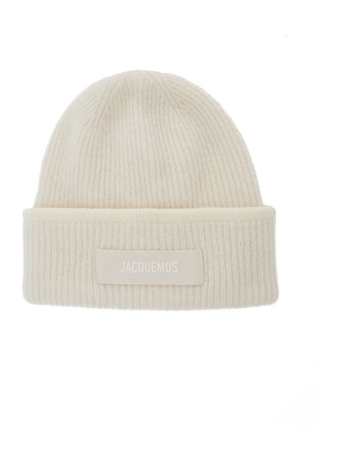 Jacquemus le Berret Gros Grain White Beanie With Logo Patch On The FrOnt And Ribbed Knit In Wool Blend - ACU00666AK00227110