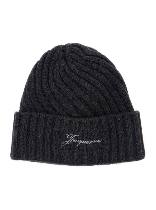 Jacquemus le BOnnet Tourni Grey Beanie With Turn-up Brim And Logo Lettering On The FrOnt In Wool Man - ACU00767AK00287970