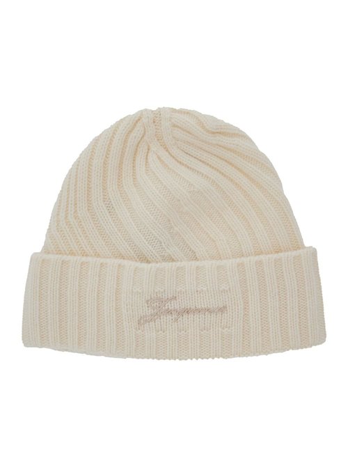 Jacquemus le BOnnet Tourni White Beanie With Turn-up Brim And Logo Lettering On The FrOnt In Wool Man - ACU00767AK00287110