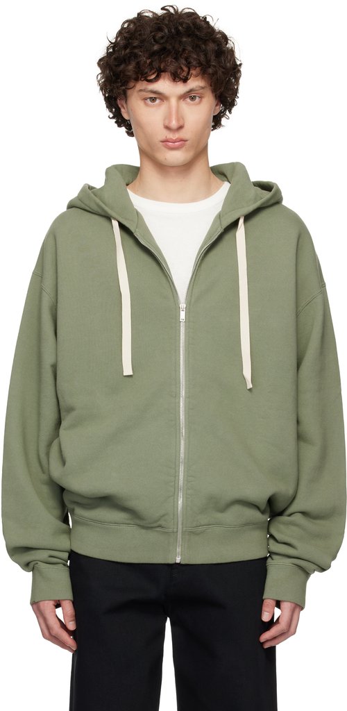 【関税込み】Jil Sander グリーン 刺繍 ジップフーディ Jil Sander Green Zipped Embroidered Hoodie 'Slate Green