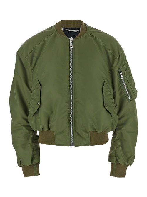 JORDANLUCA Green Cropped Bomber Jacket With One Zip Pocket On The Sleeve In Tech Fabric Man - A25MJK543V3