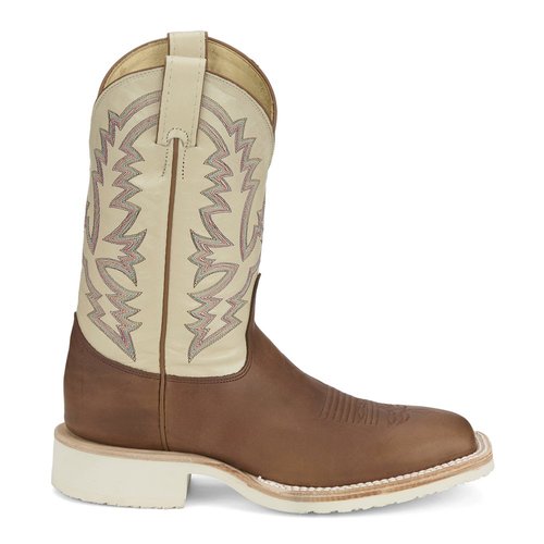 Justin Boots Trainor Square Toe Pull On Cowboy Boots - Brown/Off White - B.R394