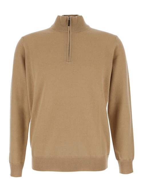 Kangra Beige Sweater With High Neck And Half Zip Closure On The FrOnt In Wool - 20.86022