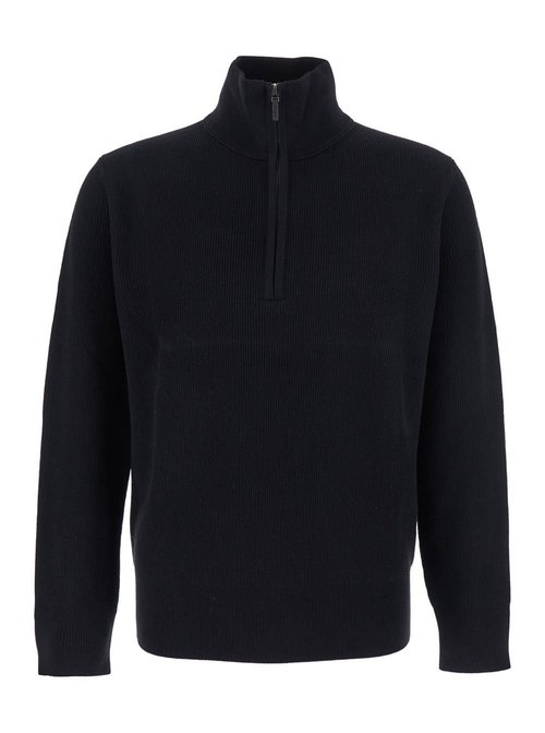 Kangra Black Sweater With High Neck And Half Zip Closure On The FrOnt In Wool Man - 20.26013
